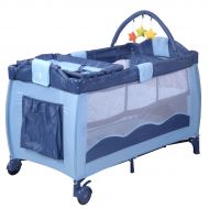 Pukk New Blue Baby Crib Playpen Playard Pack Travel Infant Bassinet Bed Foldable