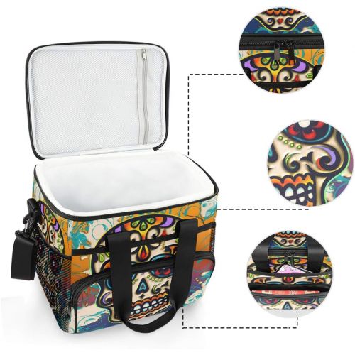  ALAZA Sugar Skull Mexico Dia De Los Muertos Large Cooler Bag Lunch Box Leakproof for Outdoor Travel Hiking Beach