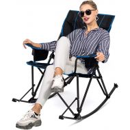 Sunnyfeel Camping Rocking Chair, Folding Lawn Chairs with Cup Holder, Storage Pocket, Mesh Back Recliner for Beach/Outdoor/Travel/Picnic/Patio, Portable Camp Rocker Chair with Carr