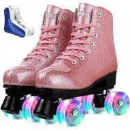 Roller Skates for Women Men Shiny PU Leather High-top Roller Skate Shoes for Beginner Classic Double-Row Roller Skates, Indoor Outdoor Roller Skates