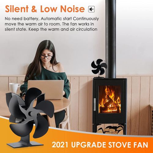  WASX Heat Powered Stove Wood Stove Fan 5 Blade Petal Shape Fireplace Fan Eco Friendly Quiet Fan Efficiently Circulates Warm Air Perfect for Log Burner Wood Burner Stove