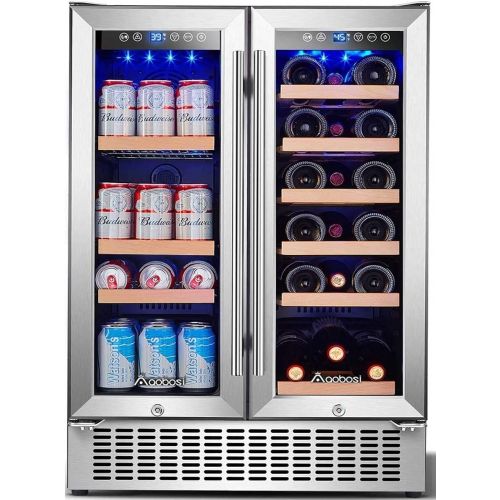  [아마존베스트]AAOBOSI Aobosi 24 Inch Beverage and Wine Cooler Dual Zone, 2-IN-1 Wine Beverage Refrigerator with Independent Temperature Control, LED Light, Quiet Operation, Energy Saving, Hold 18 Bottle
