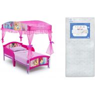 Delta Children Canopy Toddler Bed, Disney Princess + Delta Children Twinkle Galaxy Dual Sided Recycled Fiber Core Toddler Mattress (Bundle)