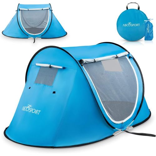  Abco Tech Pop-up Tent and Automatic Instant Portable Cabana Beach, Camping Tent Pop Up Shade Tent - Suitable for 2 People - 2 Doors - Water-Resistant, UV Protection Sun Shelter with Carrying