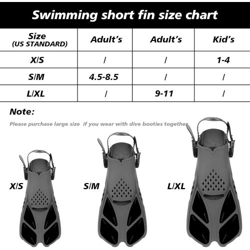 QKURT Snorkel Fins, Swimming Fins with Adjustable Buckles Open Heel, Diving Flippers for Men Women Youth Travel Size Short Fins for Snorkeling Diving Swimming