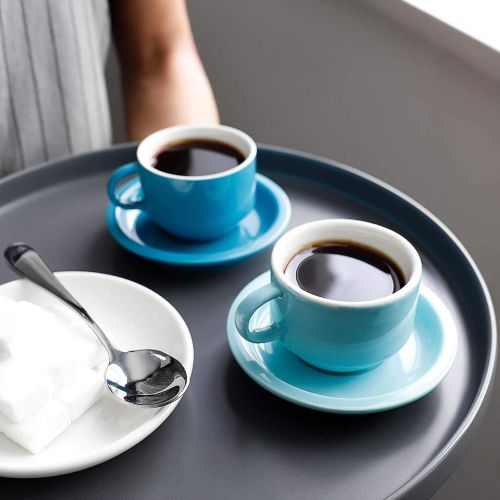  [아마존베스트]Sweese 404.003 Porcelain Stackable Espresso Cups with Saucers and Metal Stand - 2.5 Ounce for Specialty Coffee Drinks, Latte, Cafe Mocha and Tea - Set of 6, Cool Assorted Colors