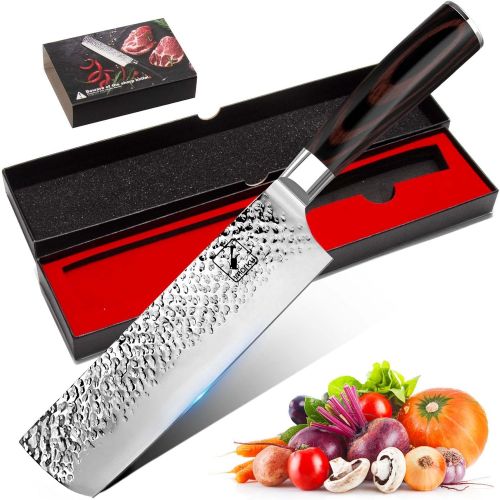  Nakiri Knife, imarku 7-inch Vegetable Knife Meat Cleaver Hand-Forged Nakiri Chef Knife, 7Cr17Mov German Stainless Steel Professional Vegetable Kitchen Knife with Ergonomic Handle &