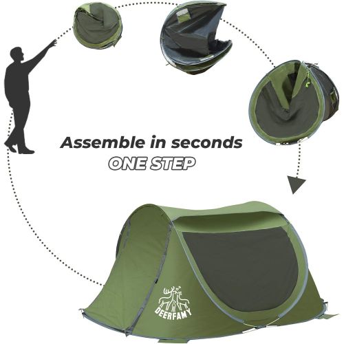 DEERFAMY Pop Up Tents 3-4 Person, Tent Pop Up Instant 4 Person for Camping, Automatic Tent, Dome Tent for Family Beach Outdoor (Green/Blue) (Army Green)