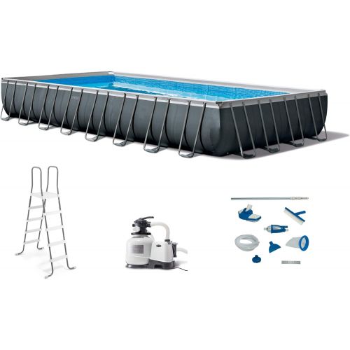 인텍스 Intex 26377EH 32ft x 16ft x 52in Ultra XTR Rectangular Swimming Pool with 28003E Maintenance Kit, Ladder and 120V 2,800 GPH Sand Filter Pump