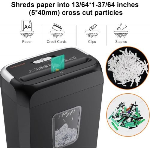  bonsaii Paper Shredder for Home Use,6-Sheet Crosscut Paper and Credit Card Shredder for Home Office,Home Shredder with Handle for Document,Mail,Staple,Clip-3.4 Gal Wastebasket(C237