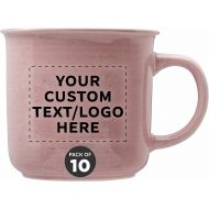 DISCOUNT PROMOS Custom Marble Campfire Coffee Mugs 13 oz. Set of 10, Personalized Bulk Pack - Ceramic, Perfect for Coffee, Tea, Espresso, Hot Cocoa, Other Beverages - Pink