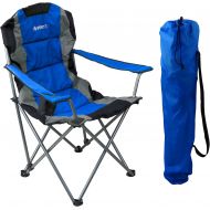 GigaTent Black Folding Camping Chair  Ultra Lightweight Collapsible Quad Padded Lawn Seat with Full Back, Arm Rests, Cup Holder and Shoulder Strap Carrying Bag - Powder Coated Ste