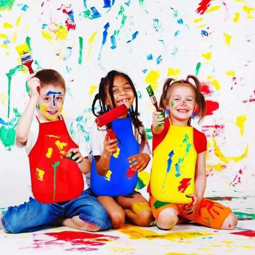  [아마존베스트]Caydo 12 Pieces 12 Colors Childrens Artists Fabric Aprons for Kitchen, Classroom, Community Event, Crafts and Art Painting Activity