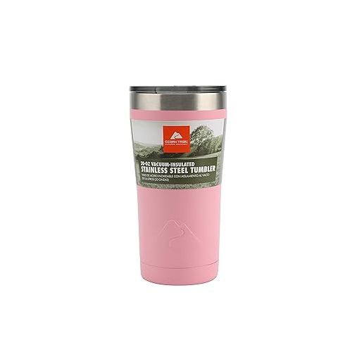  Ozark Trail Insulated Double Wall Stainless Steel 20 Ounce Pink Tumbler Cup Cold/Hot Drinks Locking Leakproof Lid Anti-Skid Bottom Sweat-Free Design