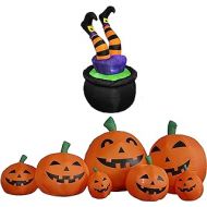 BZB Goods TWO HALLOWEEN PARTY DECORATIONS BUNDLE, Includes 4 Foot Tall Inflatable Witch Legs in Cauldron Pot, and 7.5 Foot Long Halloween Inflatable Pumpkins Patch Outdoor Indoor Blowup with