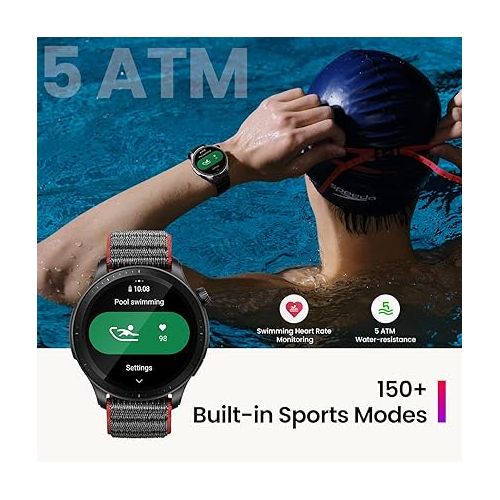  Amazfit GTR 4 Smart Watch with GPS, Sleep Quality Monitoring, Step Tracking, Heart Rate & SpO2 Sensor, Alexa Built-In, Bluetooth Calls & Text, 14-Day Battery Life, AI Fitness App & Sports Coach(Black)