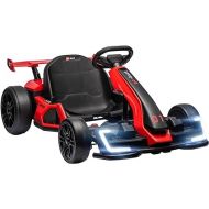 Aosom 24V 7.5 MPH Electric Go Kart with Adjustable Seat, Drifting Car Battery Powered Ride on Toy Outdoor with Slow Start, Button Start, Music, Honking Horn, Lights, for 6-12 Years Old, Red