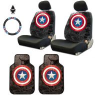 Yupbizauto 8 Pieces Marvel Comic Captain America Car Seat Covers Floor Mats and Steering Wheel Cover Set with Air Freshener