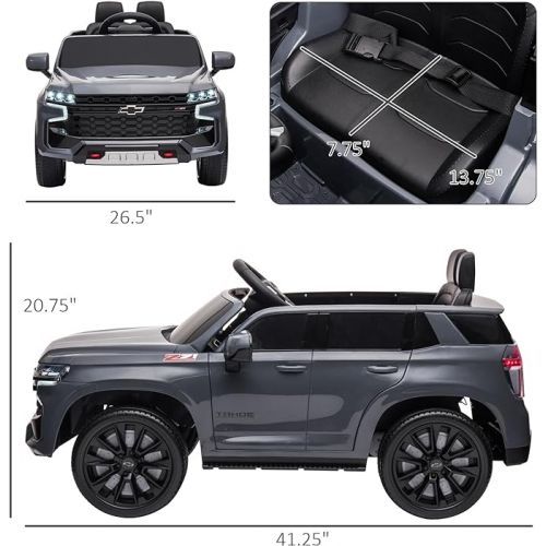  Aosom Chevrolet Tahoe Licensed Kids Ride on Car, 12V Battery Powered Kids Electric Car with Remote Control, Music, Lights, Horn, Suspension for 3-6 Years Old, Gray