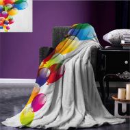 Birthday Printed blanket Balloons Burst Fun Graphic Design Festival Cheerful Mood Greeting Celebration minion blanket Multicolor size:60x80