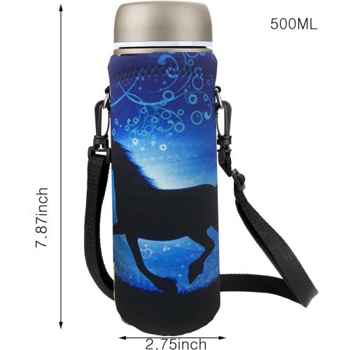  AUPET Water Bottle Carrier,Insulated Neoprene Water Bottle Holder Bag Pouch Cover 500ML Adjustable Shoulder Strap, Great for Stainless Steel, Plastic Bottles, Sport, Energy Drinks
