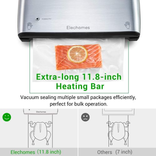  Elechomes Vacuum Sealer, Built-in Bag Storage and Cutter, 85KPA Powerful Suction Food Saver Machine, Dry and Moist Food Preservation with Bags and Roll Starter Kit, Easy to Clean,