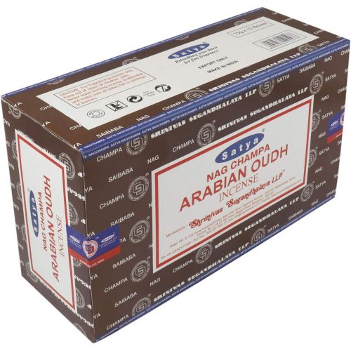  인센스스틱 Satya Nag Champa Arabian Oudh Agarbatti | Handrolled Masala Incense Sticks | 12 Packs of 15 Grams Each in a Box | Export Quality Product