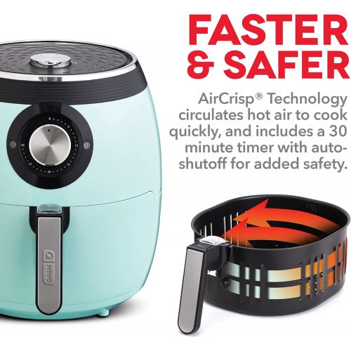 [아마존베스트]Dash DFAF455GBAQ01 Deluxe Electric Air Fryer + Oven Cooker with Temperature Control, Non-stick Fry Basket, Recipe Guide + Auto Shut Off Feature, 1700-Watt, 6 Quart, 6 qt, Aqua