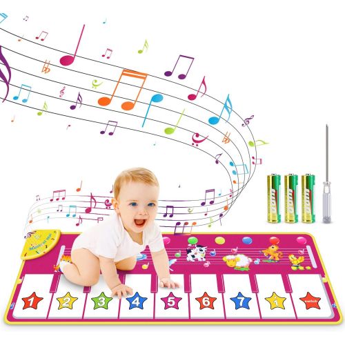  [아마존베스트]RenFox Kids Musical Keyboard Piano Mat, Electronic Music Play Blanket Dance Mat with 8 Different Animal Sound for Early Learning Education Toys Gift for Toddler Baby Boys Girls (Ba