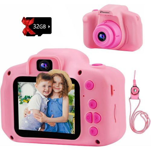  [아마존베스트]PROGRACE Kids Camera Digital Video Cameras for Kids Boys Birthday Toy Gifts Toddler Video Recorder Children Camera 2 Inch IPS with SD Card-Pink