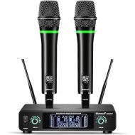 Bietrun Wireless Microphone, Rechargeable Metal Dual UHF Cordless Dynamic Handheld Microphone System for Home Karaoke, Meeting, Party, Church, DJ, Wedding(UHF 240ft Range)(Receiver with Bluetooth)