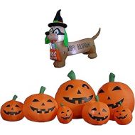 BZB Goods Two Halloween Party Decorations Bundle, Includes 4 Foot Long Happy Halloween Inflatable Dog Puppy, and 7.5 Foot Long Halloween Inflatable Pumpkins Patch Smile Faces Outdoor Blowup