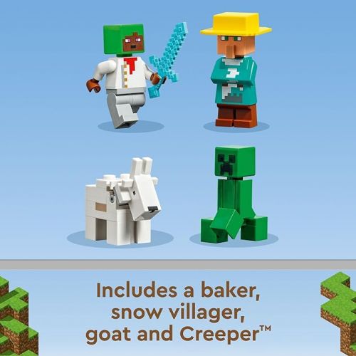  LEGO Minecraft The Bakery Building Kit 21184 Game-Inspired Minecraft Toy Set for Kids Girls Boys Age 8+ Featuring 3 Minecraft Figures and Goat, with Village and Treasure Chest Accessories, Gift Idea