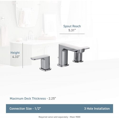  Moen T6920 Rizon Two-Handle Widespread Bathroom Faucet, Valve Required, Chrome
