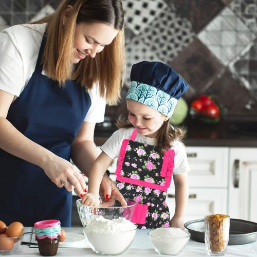  [아마존베스트]Sylfairy Kids Girls Apron Chef Hat Set, Chef Aprons with Adjustable Neck Strap (Black Donuts, Small,3-5Years)