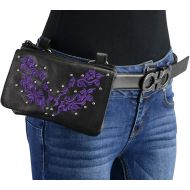 Milwaukee Leather MP8853 Womens Flower Black and Purple Leather Multi Pocket Belt Bag