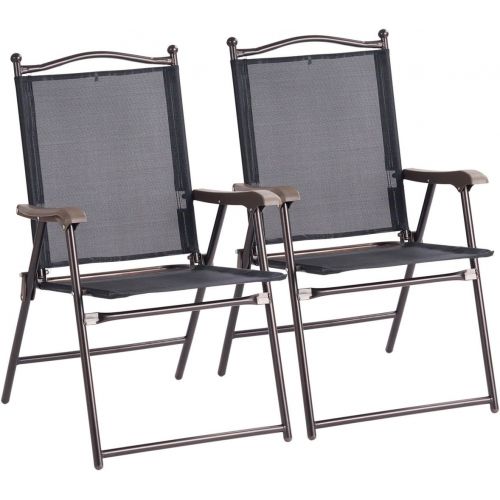 자이언텍스 Giantex Set of 2 Patio Folding Chairs, Sling Chairs, Indoor Outdoor Lawn Chairs, Camping Garden Pool Beach Yard Lounge Chairs w/Armrest, Patio Dining Chairs, Metal Frame No Assembl
