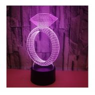 WFTD 3D Illusion Lamp, 7 Color Change Night Light for Children Diamond Ring Pattern Mood Light Remote Control USB Powered Creative Birthday Present