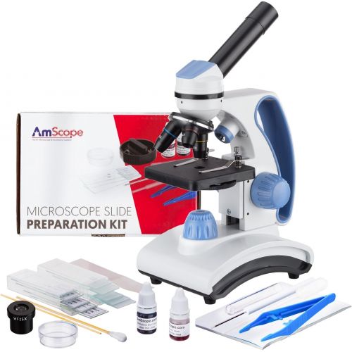  [아마존베스트]AmScope 40X-1000X Student Compound Monocular Microscope with Coarse-Focus + Slide Preparation Kit