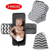 Baby Luxxious Portable Baby Diaper Changing Pad Set of 3, Diaper Mat with Built-in Head Cushion, Car Seat Cover,...