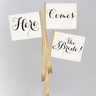 RitzyRose Here Comes the Bride Signs for Flower Girls or Ring Bearers Set of 3 Wedding Sign Package