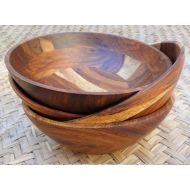 Craftiers Kitchens 7-Inch Rosewood Wooden Salad Bowls - Set of 4 Bowls for Cereal Fruit Pasta Rose Wood Bowl Set