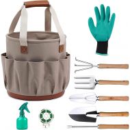 ZORMY 18.5 x 11 Super Large Garden Tote and 9 Pcs Tools Set, 18 Pockets Garden Bucket Tool Kit Organizer, Heavy Duty Gardening Hand Tools and Essentials Kit Include Weeder/Rake/Shovel/Tr