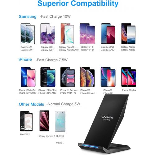  [아마존베스트]Fast Wireless Charger, NANAMI Qi Certified Wireless Charging Stand Compatible iPhone 12/SE 2020/11 Pro/XS Max/XR/X/8 Plus,Samsung Galaxy S20+ S10 S9 S8 S7 Edge Note 20Ultra/10/9/8