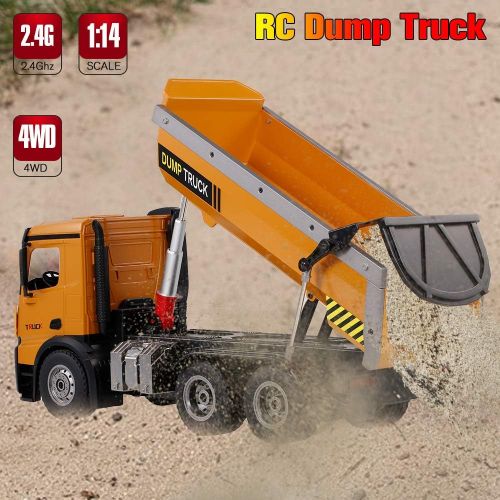  GoolRC WLtoys 14600 RC Dump Truck, 1/14 Scale 2.4Ghz Remote Control Dump Truck, RC Construction Vehicle Toy with LED Lights and Simulation Sound for Kids and Adults