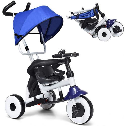  [아마존베스트]Baby Joy 4-in-1 Kids Tricycle Folding Baby Tricycle w/Adjustable Awning, Folding ABS Foot Pedals, Storage Bag, Sponge Guardrail, Shock-Absorbing Wheels, Tricycle for Children Aged
