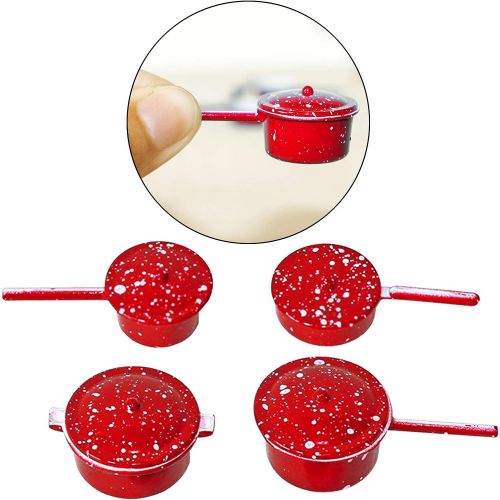  F Fityle Dollhouse Miniature Cooking Pot 1:12 Frying Pans Cookware Toys Set for Kids 3+ Red