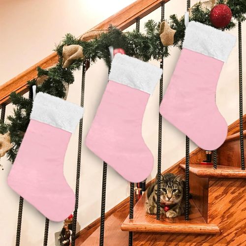  xigua 2 Pack Christmas Stocking, Plain Cherry Blossom Pink Xmas Stockings Fireplace Decoration Hanging Ornament 17.7 Inch