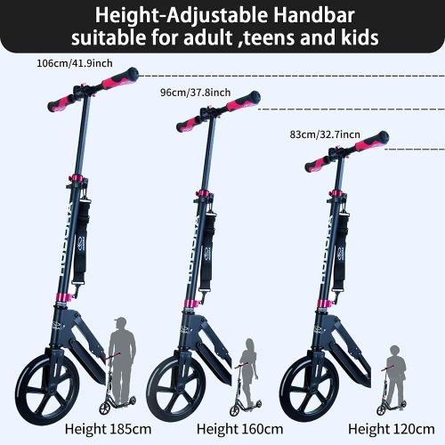  Hudora 230 Adult Scooters - Foldable Adjustable Kick Scooters for Adults, Fold up Commuter Teens Scooter Aluminum Outdoor Use Supports Up to 300 Lbs