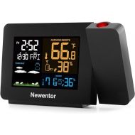 Newentor Projection Alarm Clock for Bedroom Ceiling, Atomic Projector Clocks with WWVB Function, Projecting Clock and Indoor Outdoor Temperature Humidity, Weather Forecast, Adjustable Backlight